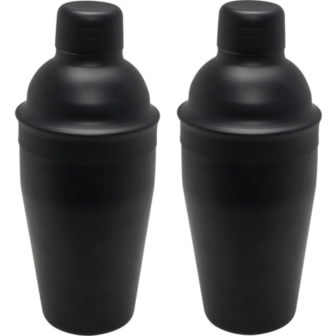 2x Cocktailshakers mat zwart 500ml 22 cm -