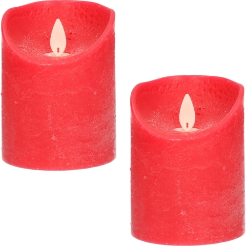 Anna's Collection Stompkaars - 2x - LED - rood - H10 cm - bewegende vlam - kaars -