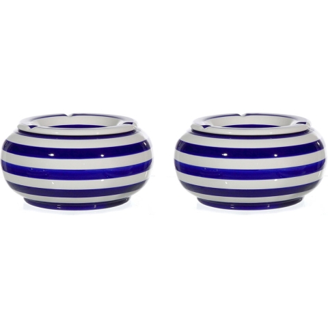 Stormasbak - 2x - blauw/wit - rond - terras asbak - 23 cm - keramiek -