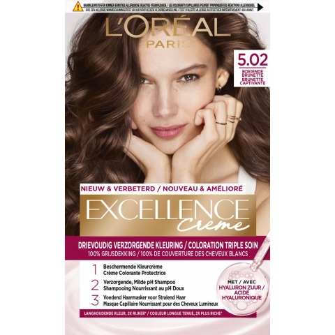 1+1 gratis: L'Oréal Excellence Crème Permanente Crèmekleuring 5.02 Boeiende Brunette