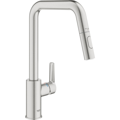 GROHE QuickFix Start eengreepsmengkraan - Uittrekbaar - Twee straalsoorten - SuperSteel (RVS kleur)