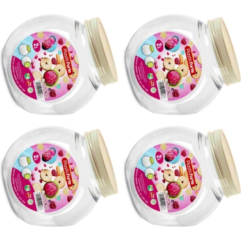 Snoeppot/voorraadpot - 4x - 2L - beige - kunststof - D12 x H17 cm -
