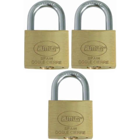 Hangslot met 2 sleutels - 3x - 40 mm - messing - kofferslot -