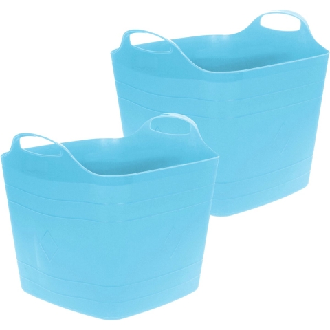 Flexibele emmer - 2x - blauw - 25 liter - kunststof - vierkant - 35 x 38 cm -