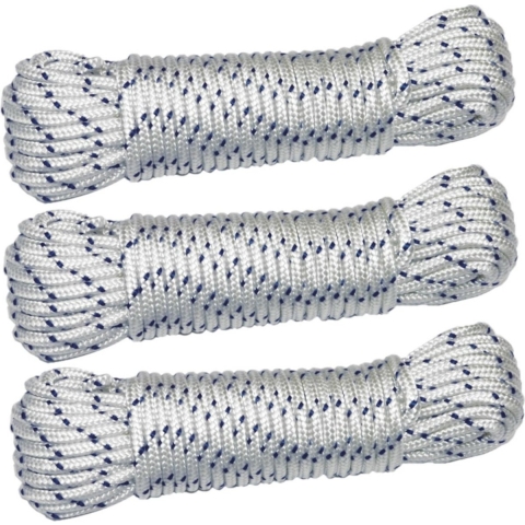 AMIG paracord touw - 3x - 20 meter - D4mm - 400kg - nylon/polyester - wit/blauw -