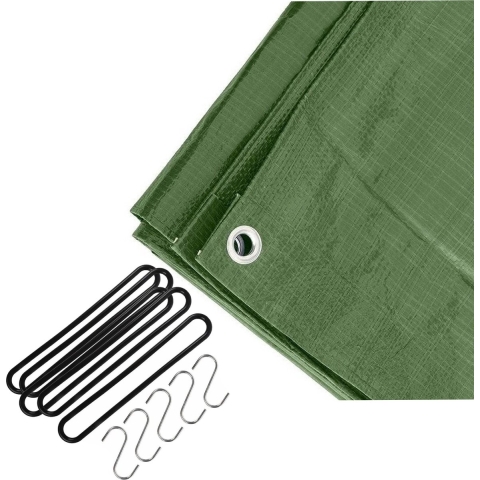 Afdekzeil / dekzeil groen 2 x 3 meter met 10x spanrubbers en S-haken -