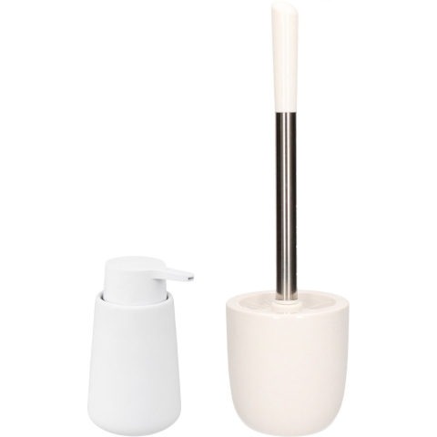WC-/toiletborstel en houder dolomiet wit met zeeppompje 250 ml -