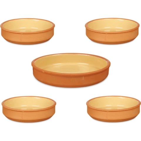 Set 5x tapas/creme brulee schaaltjes - terra/geel - 4x 16 cm/1x 23 cm -