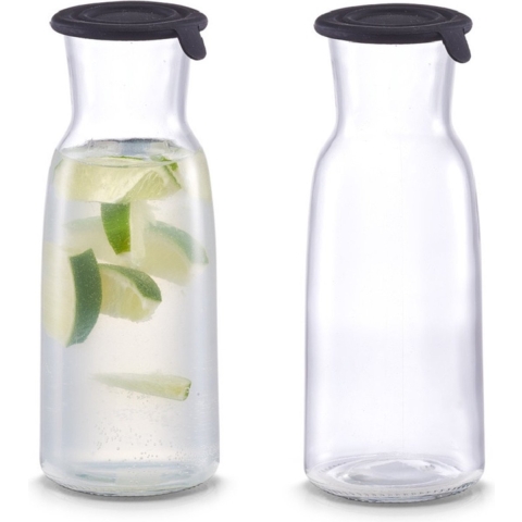 Glazen karaffen - 4x - met siliconen deksel - 700 ml - waterkaraf - D8 x H21 cm - karaf -