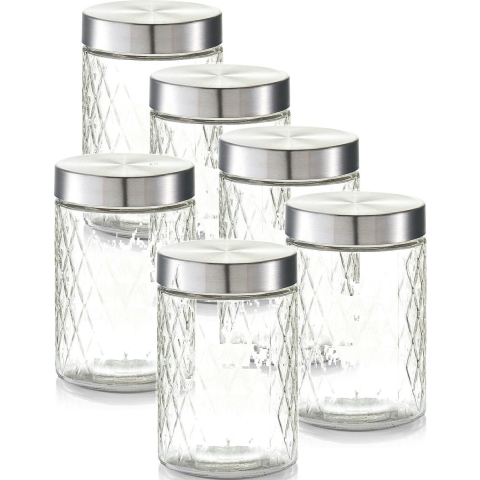 8x Glazen voorraadpotten/bewaarpotten 1200 ml geruit 11 x 17 cm -