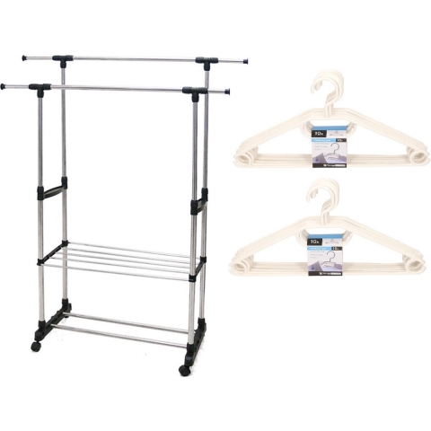 Mobiel kledingrek dubbele stang 160 cm met 20x kledinghangers -