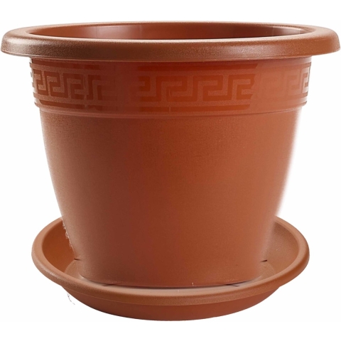 3x stuks bloempotten met onderschaal terra cotta rond diameter 22 cm -