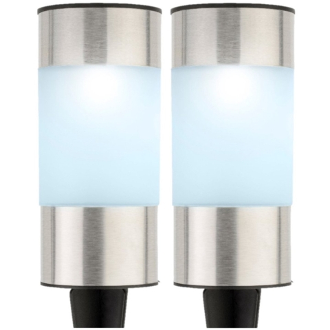 Set van 8x stuks solar tuinlamp/prikspot cilinder op zonne-energie 14 cm -