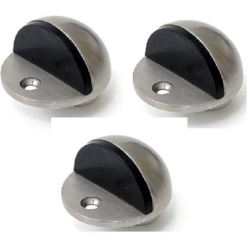 Deurstopper/deurbuffer - 3x - D45mm - inclusief schroeven - RVS - zilver - inliggende vloermontage -