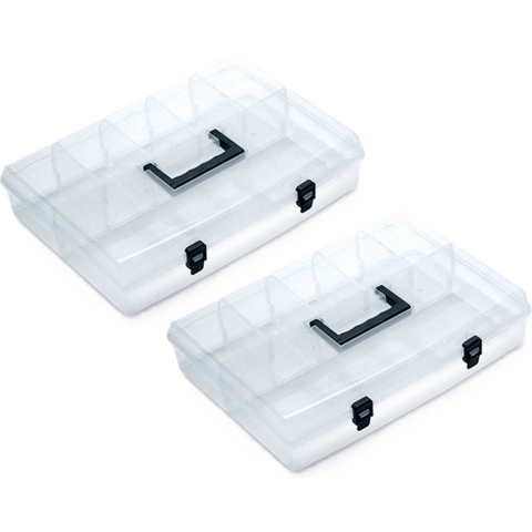 Sorteerbox/vakjes koffer - 2x - spijkers/schroeven/kleine spullen - 6 vaks - 40 x 30 x 8.5 cm -