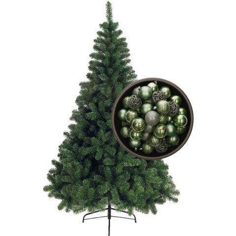 Bellatio Decorations kunst kerstboom 210 cm met kerstballen salie groen -