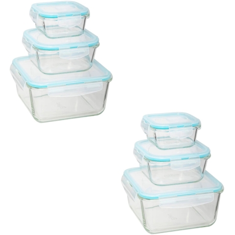 5Five Vershoudbakjes met deksel - glas - set 6x stuks - 330/800/2220 ml -