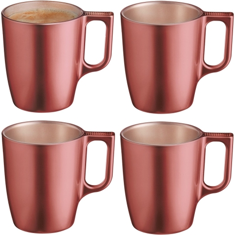 Koffiemokken Monaco - 4x stuks - Hard Glas - koper - 250 ml - 9 cm - Flashy metallic finish -