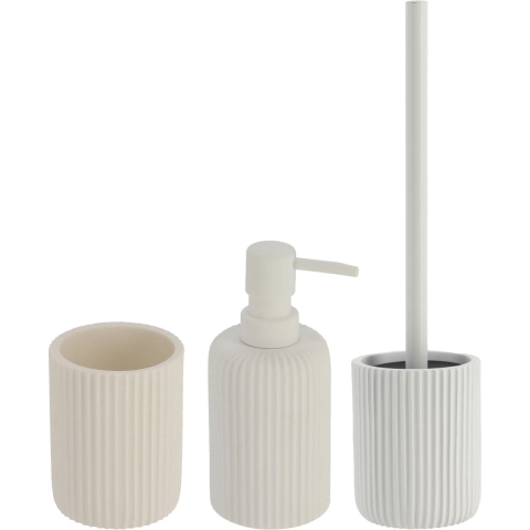 Tendance Badkamer accessoires set 3-delig - Polyresin - wit - geribbeld -