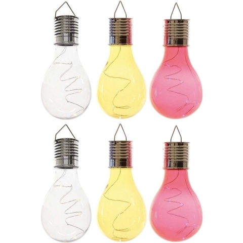 6x Buiten LED wit/geel/rood peertjes solar verlichting 14 cm -