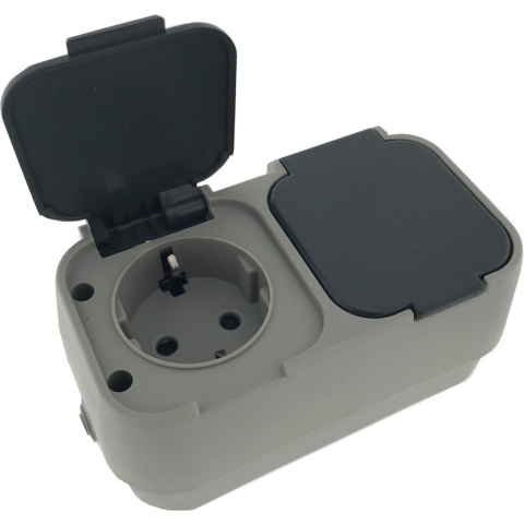 Benson wandstopcontact - 3x - ip54 - 2-voudig - buiten - spatwaterdicht - randaarde en klep -