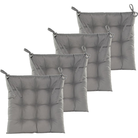 Stoelkussen gewatteerd - 6x - grijs - 38 x 38 cm - binnen/buiten -