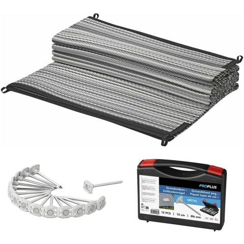 Pro Plus Tenttapijt incl. grondzeilpen 10x - grijs/wit - 250x300 cm - set -