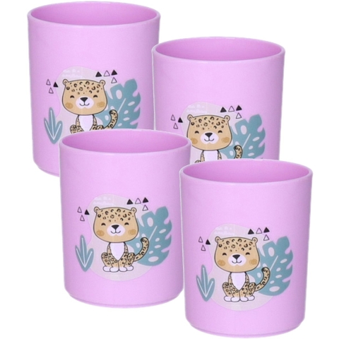 Plasticforte Drinkbekers - 12x - kunststof - 350 ml - paars - luipaard - kinderen - camping -