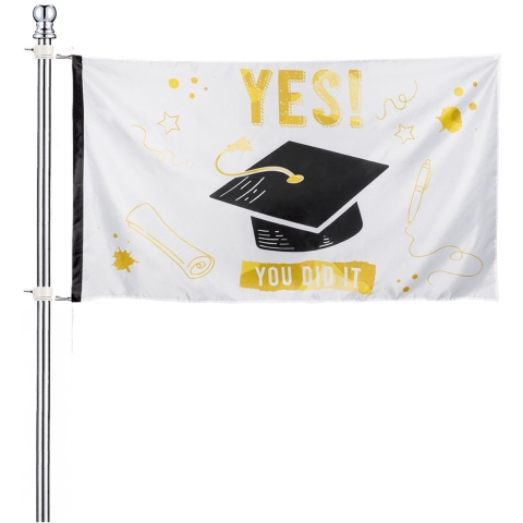 Geslaagd/Afgestudeerd vlag met vlaggenmast - 90 x 150 cm - feest -