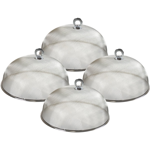 Voedselkap - 4x - rond - 30 cm - grijs - metaal - vliegenkap -
