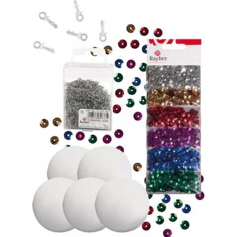 Zelf 5x pailletten kerstballen maken set 12 cm -