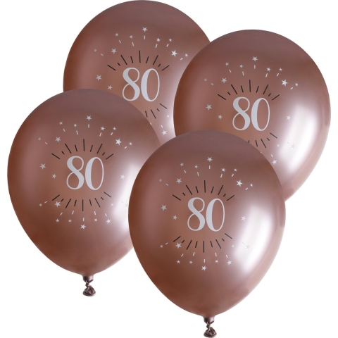 Verjaardag leeftijd ballonnen 80 jaar - 24x - rosegoud - 30 cm - Feestartikelen/versieringen -