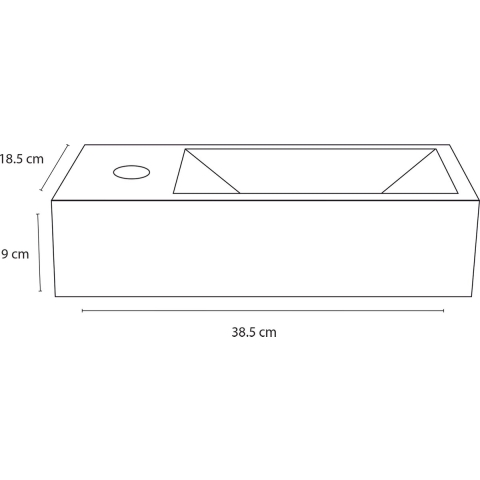 Differnz Ravo Fontein - Kraangat Links - Wasbak Keramiek Wit - 38.5 x 18.5 x 9 cm