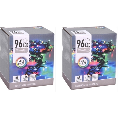Kerstverlichting - Set van 3x stuks - 96 led lampjes - gekleurd - 700 cm - batterij - zwart snoer -