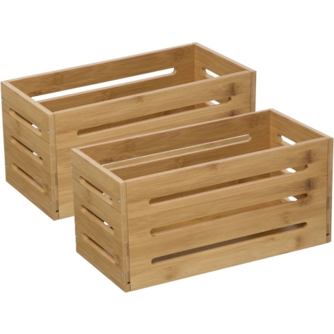 Fruitkisten opslagbox - 2x - open structuur - lichtbruin - hout - L31 x B15 x H15 cm -