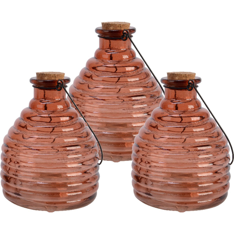 3x wespenvanger/wespenval met hengsel - glas - rood - D13 x H17 cm -