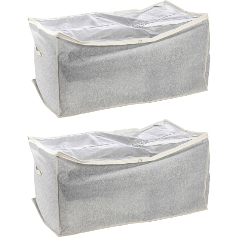 Opbergtas/beschermhoes beddengoed/kleding - 2x - grijs - polyester - 91 x 53 x 47 cm -