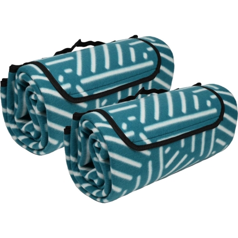 Picknickkleed blauw - 2x - strepen - oprolbaar - 150 x 130 cm -