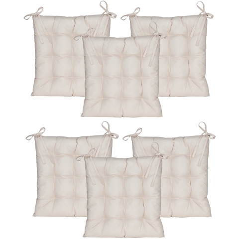 Stoelkussen gewatteerd - 6x - zand/beige - 38 x 38 cm - binnen/buiten -