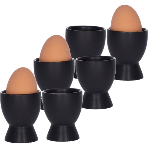 Eierdopjes Paint it Black - set van 12x - zwart - keramiek - 8 x 6 cm -