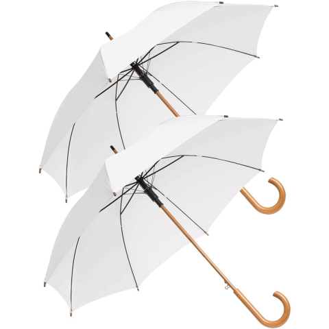 Rainmaster paraplu met houten handvat - 2x - wit scherm - Dia 103 cm -