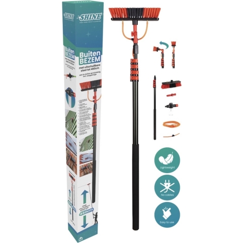 Shine - Telescopische waterborstel - 4,6M uitschuifbaar met zeepdispenser - zwart