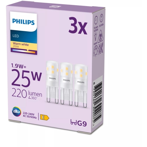 Philips 8720169302075 LED-lamp Energielabel E (A - G) G9 1.9 W = 25 W Warmwit 3 stuk(s)