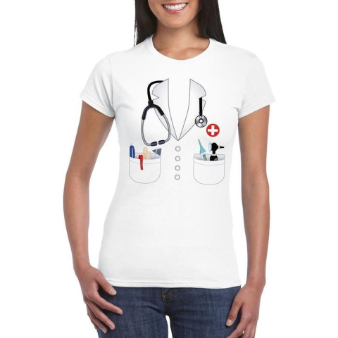Doktersjas kostuum t-shirt wit voor dames XS -
