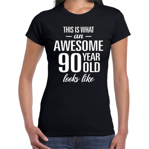 Awesome 90 year / 90 jaar cadeau t-shirt zwart dames L -