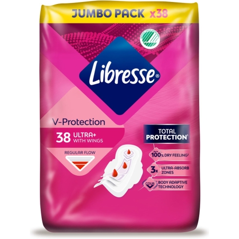 8x Libresse Ultra+ Regular Maandverband met Vleugels Jumbo Pack 38 stuks