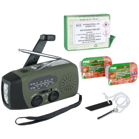 Fosco Noodpakket/Survival prep set - noodradio met handzwengel - vuurstarter set -