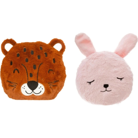 Dieren sierkussens - set 2x - kinderkamer - panter/konijn - 30 cm - polyester -