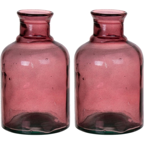 Bloemenvaas - 2x - paars - transparant gerecycled glas - D12 x H20 cm -