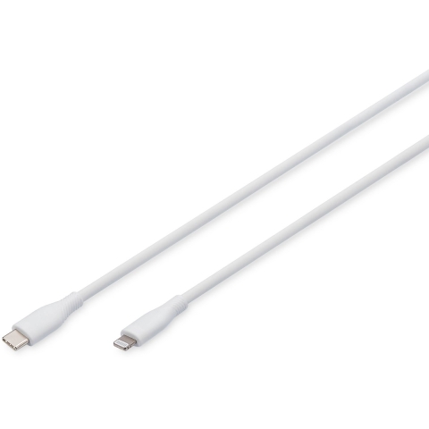 Digitus USB-kabel USB 2.0 Apple Lightning stekker, USB-C stekker 1.00 m Wit Flexibel, Zeer flexibel, Met USB, Silicone, Uitstekende verouderingseigenschappen,